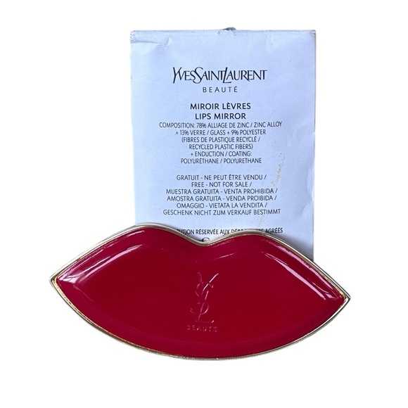 YSL Beauty Small Red Lip Shape Hand Makeup Mirror LIMITED EDITION Gold Trim 2x4” - Picture 4 of 4
